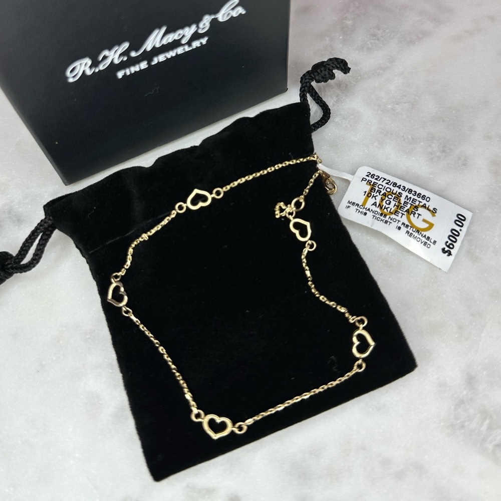 10K Gold Heart Bracelet/Anklet NWT